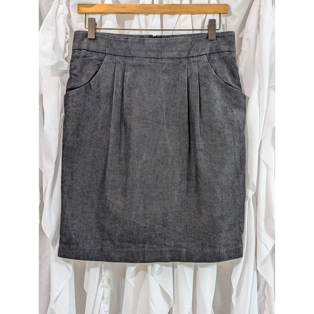 Adam Lippes Size 8 Black Denim Pleated Pencil Skirt with Pockets